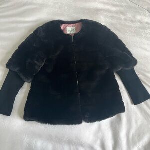 Magpie Black Faux Fur Jacket with Knit Sleeves